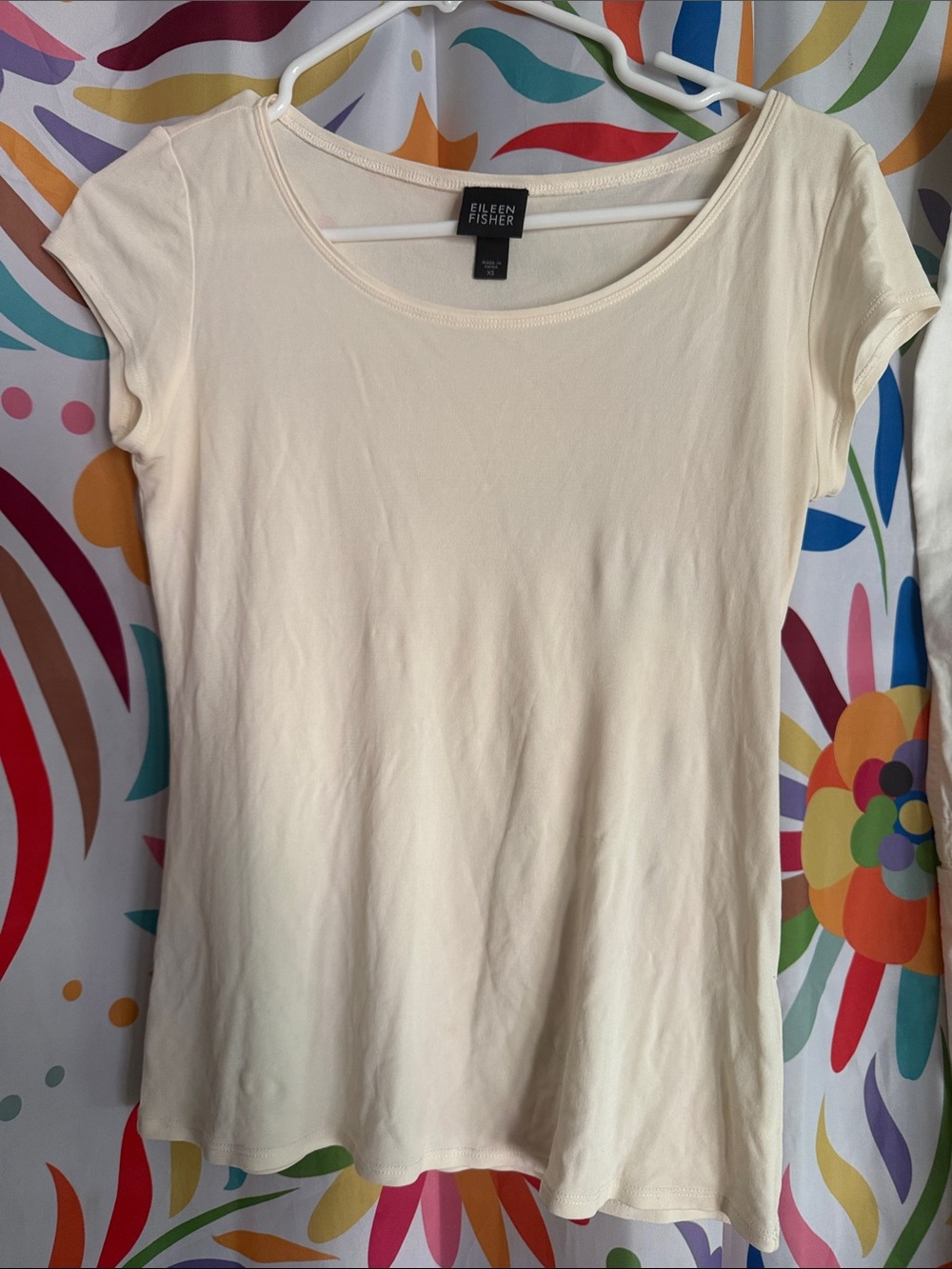 Eileen Fisher Silk Soft Cream Scoop Neck Short Sleeve Tee